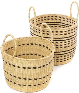 Natural & Raven Dotted Stripe Baskets - Set of 2 | Milwaukee Art Museum