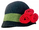 Black Felt Hat with Red Flowers