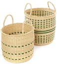 Natural & Sage Dotted Stripe Baskets - Set of 2